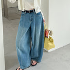 Wide leg jeans women high waist loose denim pants vintage wash trousers