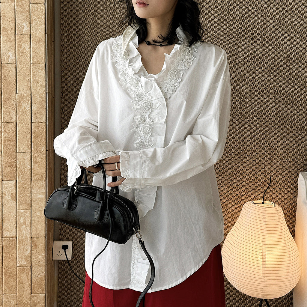 Loose nail bead rose border patchwork shirt