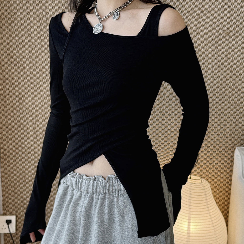 Women’s Asymmetric Cold Shoulder Long Sleeve Top