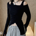 Women’s Asymmetric Cold Shoulder Long Sleeve Top