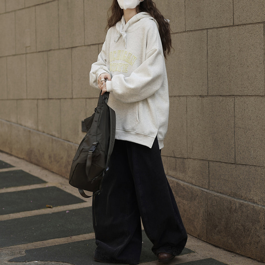 American letter printed loose hooded sweatshirt top