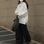 American letter printed loose hooded sweatshirt top