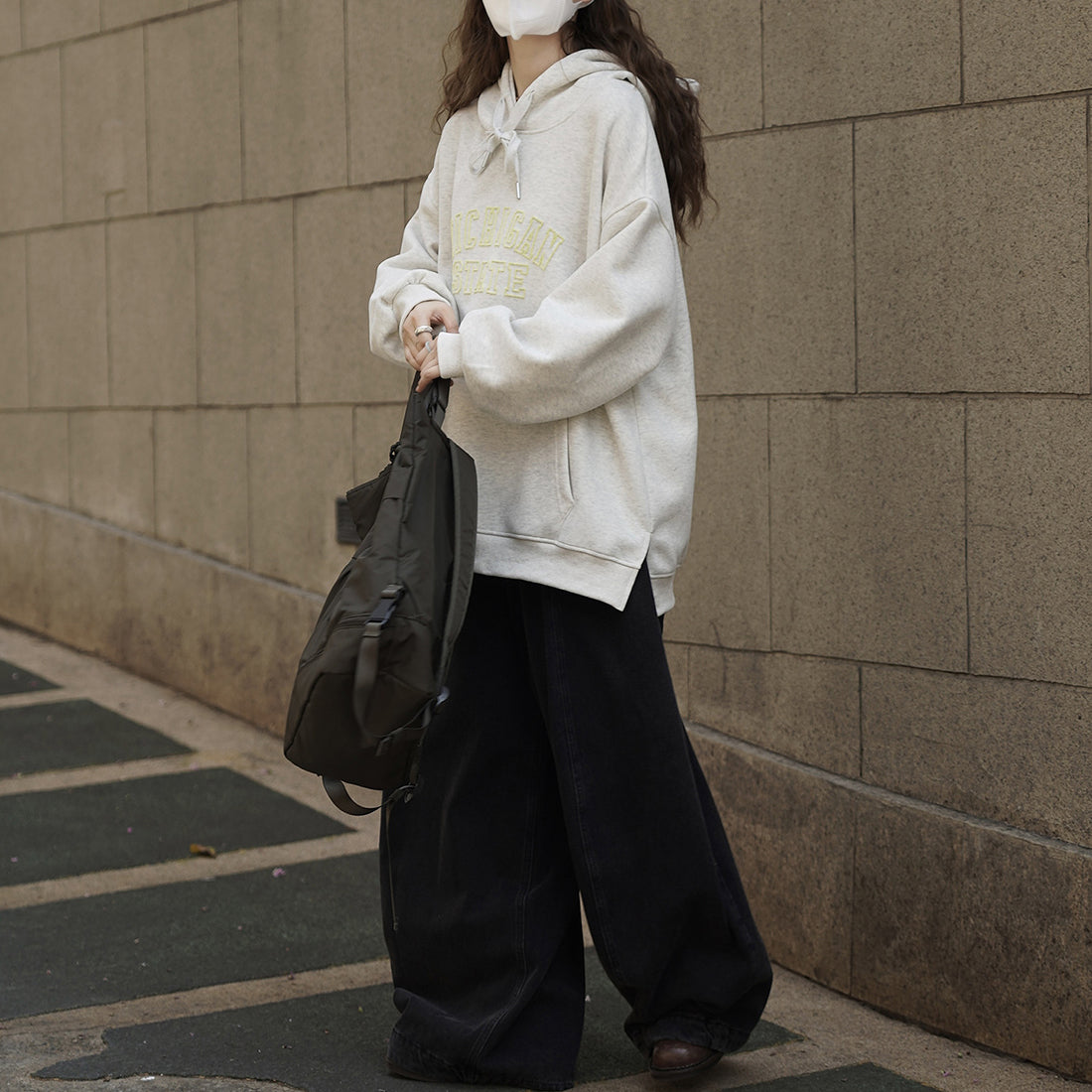 American letter printed loose hooded sweatshirt top