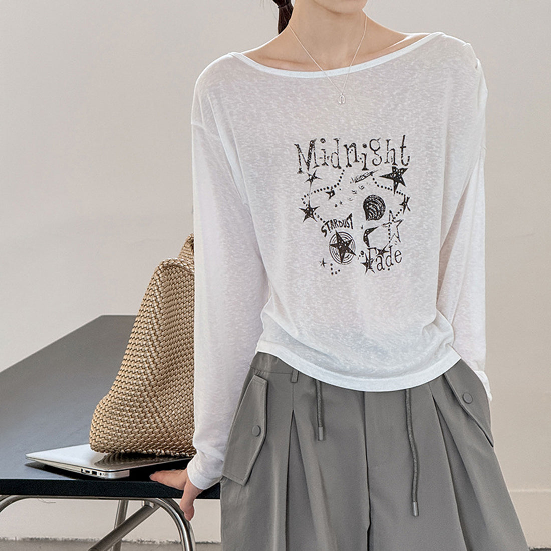 Women’s "Midnight" Star Print Off-Shoulder Long-Sleeve Top
