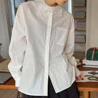 French lace lapel long sleeved button up shirt