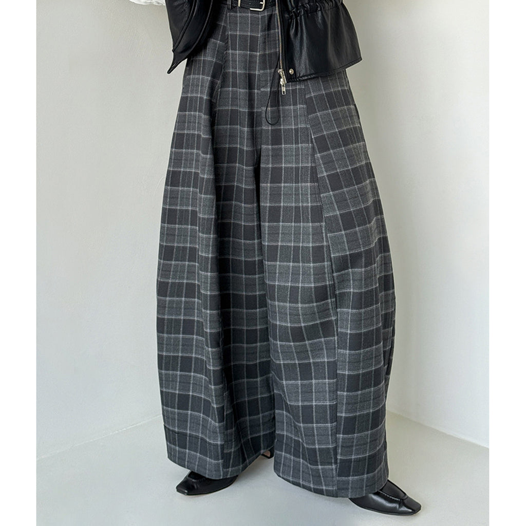 High waisted casual loose plaid wide leg pants