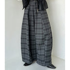 High waisted casual loose plaid wide leg pants
