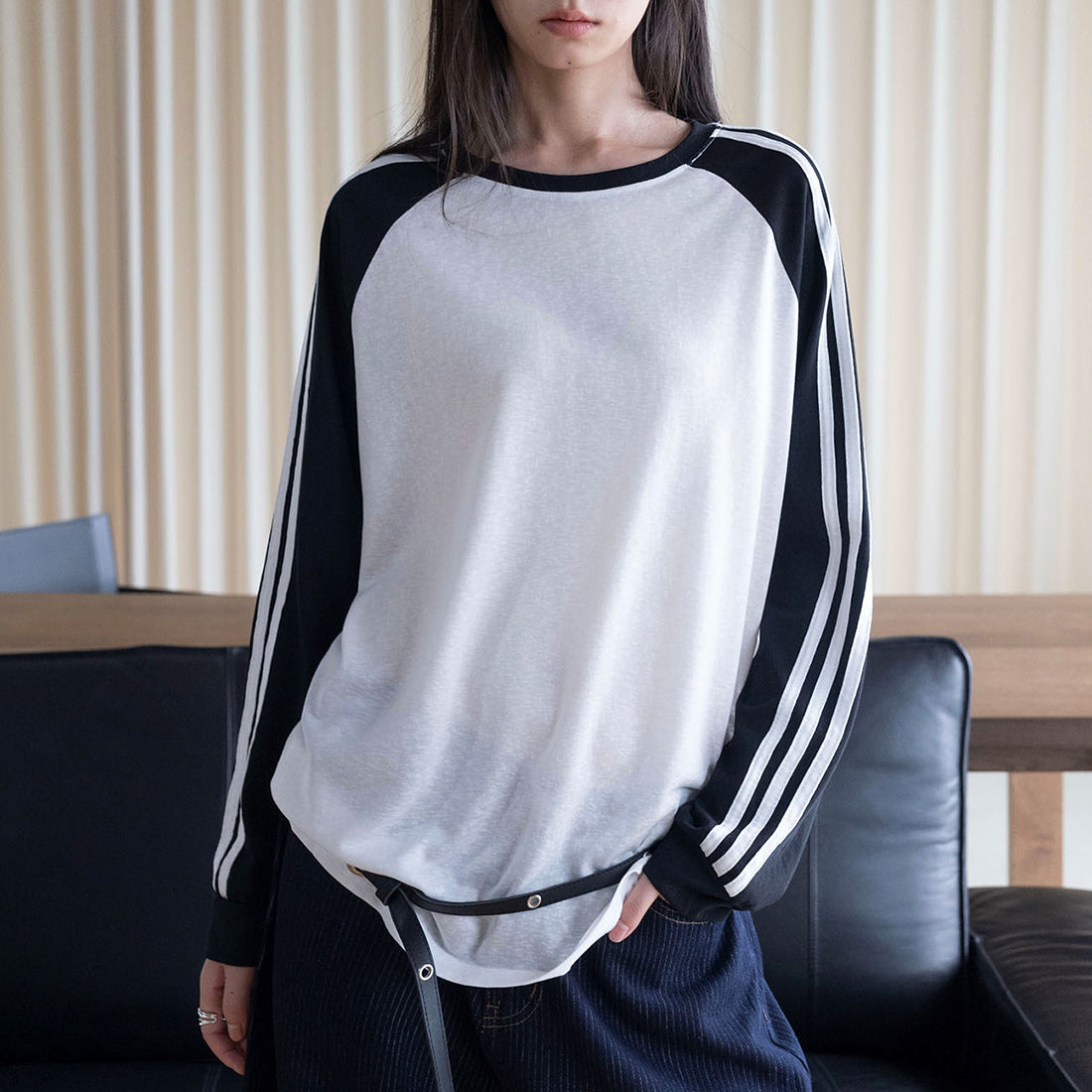 Retro contrasting striped loose T-shirt sunscreen top