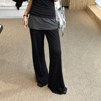 Extremely simple style non removable striped layered casual pants