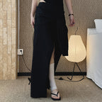 High-Waist Draped Maxi Skirt with Side Slit Detail