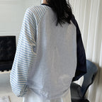 Color blocking striped patchwork round neck loose T-shirt top