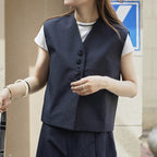 Retro short vest + I-shaped pleated curved trousers set