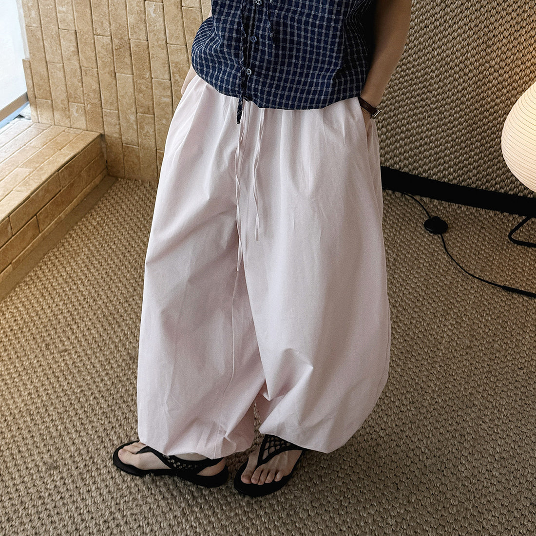 High waist cotton linen balloon pants loose casual wide leg trousers