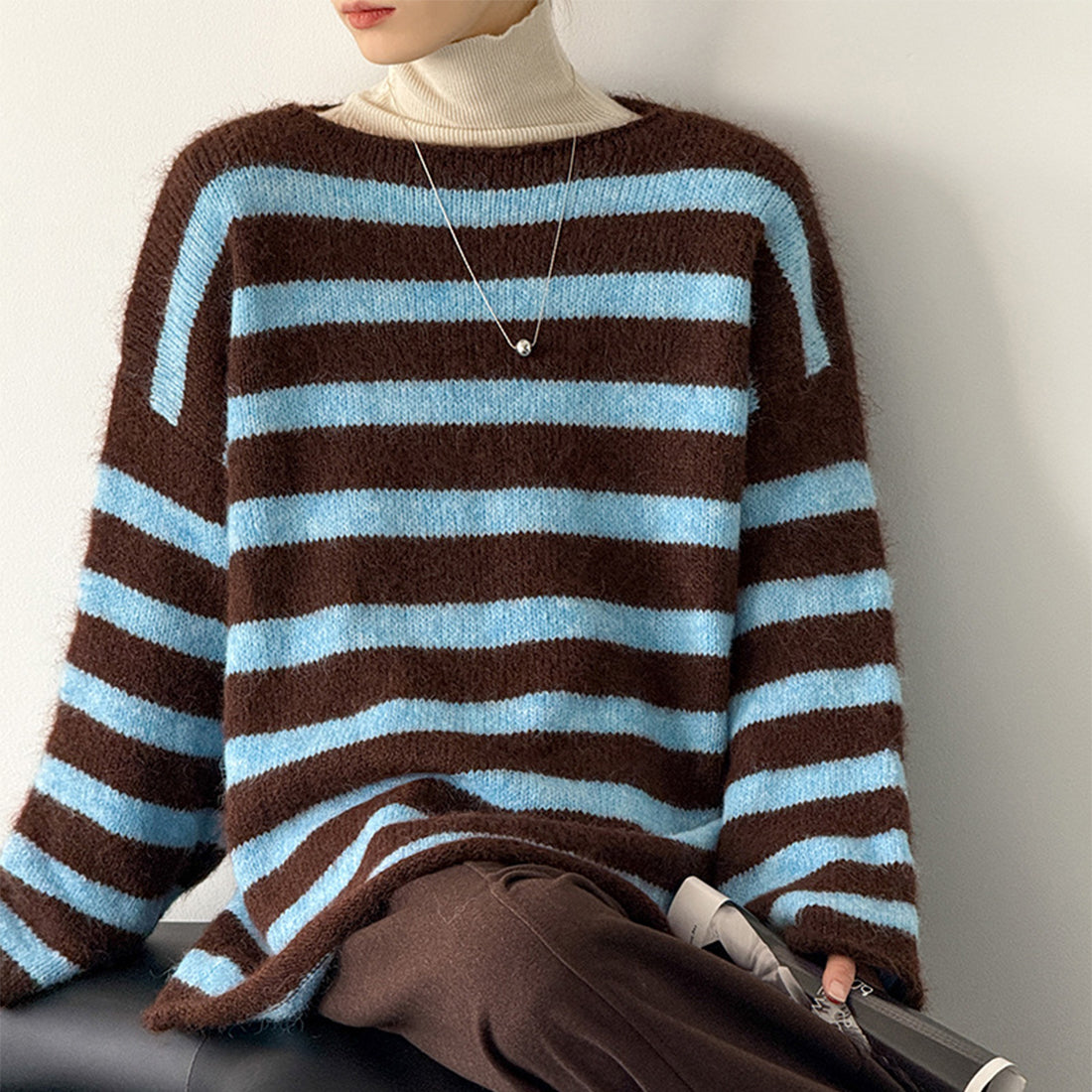 Striped Colorblock Long Sleeve Crewneck Sweater