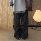Retro contrasting leopard print loose jeans
