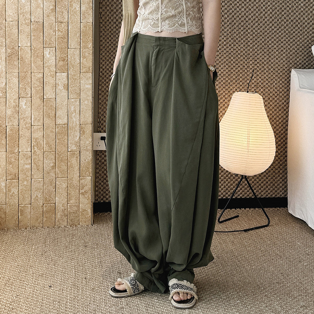 loose harem pants high waist lyocell wide leg pants draped casual baggy trousers