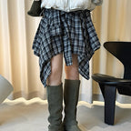 Retro contrasting plaid irregular skirt half length skirt