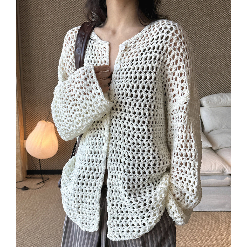 Large mesh hollow knitted cardigan loose top
