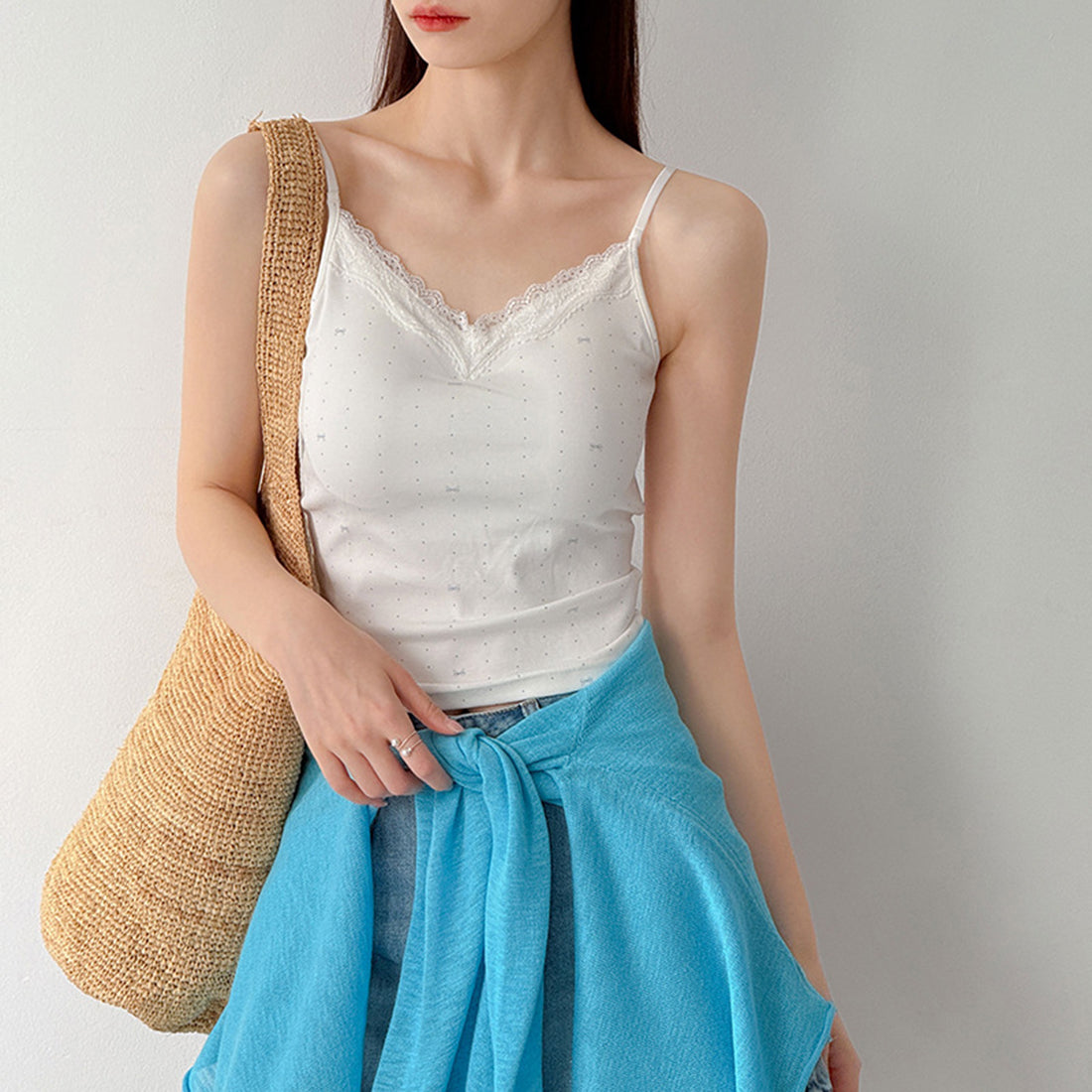 Women’s Lace Trim Floral Print Camisole with Built-in Bra