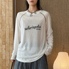 Striped contrasting letter printed T-shirt top