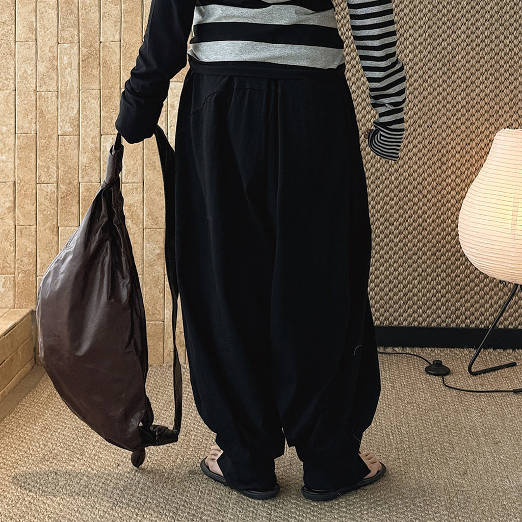 Loose fit high waist draped cuffed pants