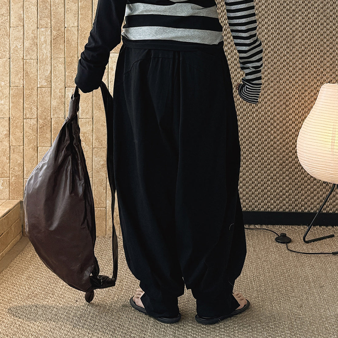Loose fit high waist draped cuffed pants