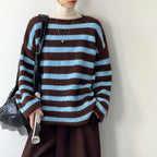 Striped Colorblock Long Sleeve Crewneck Sweater