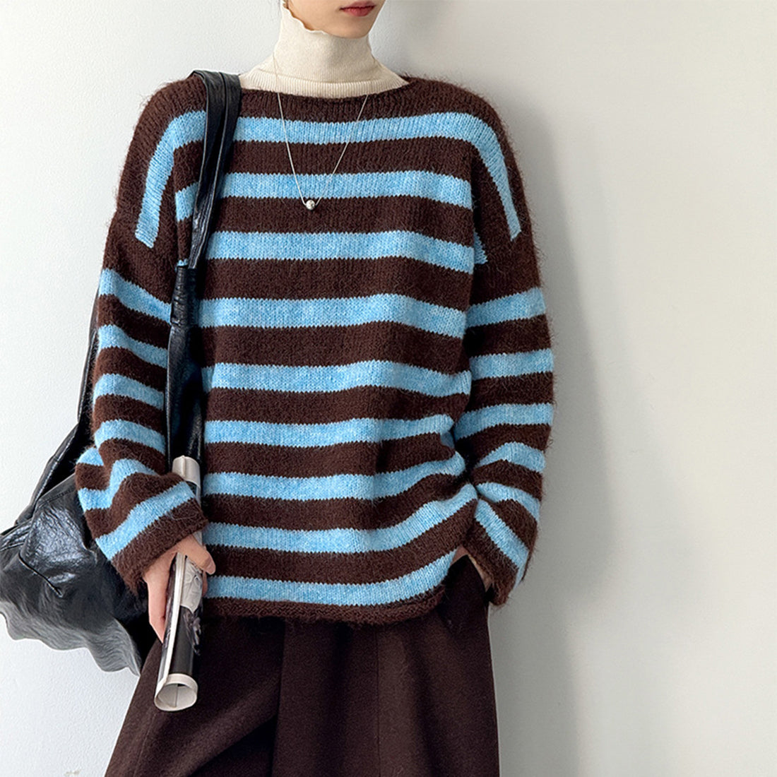 Striped Colorblock Long Sleeve Crewneck Sweater
