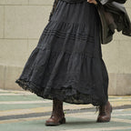 French retro patchwork floral lace skirt A-line long skirt