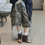 High Waist Camouflage Cargo Shorts Women Vintage Loose Fit Utility Bermuda Shorts