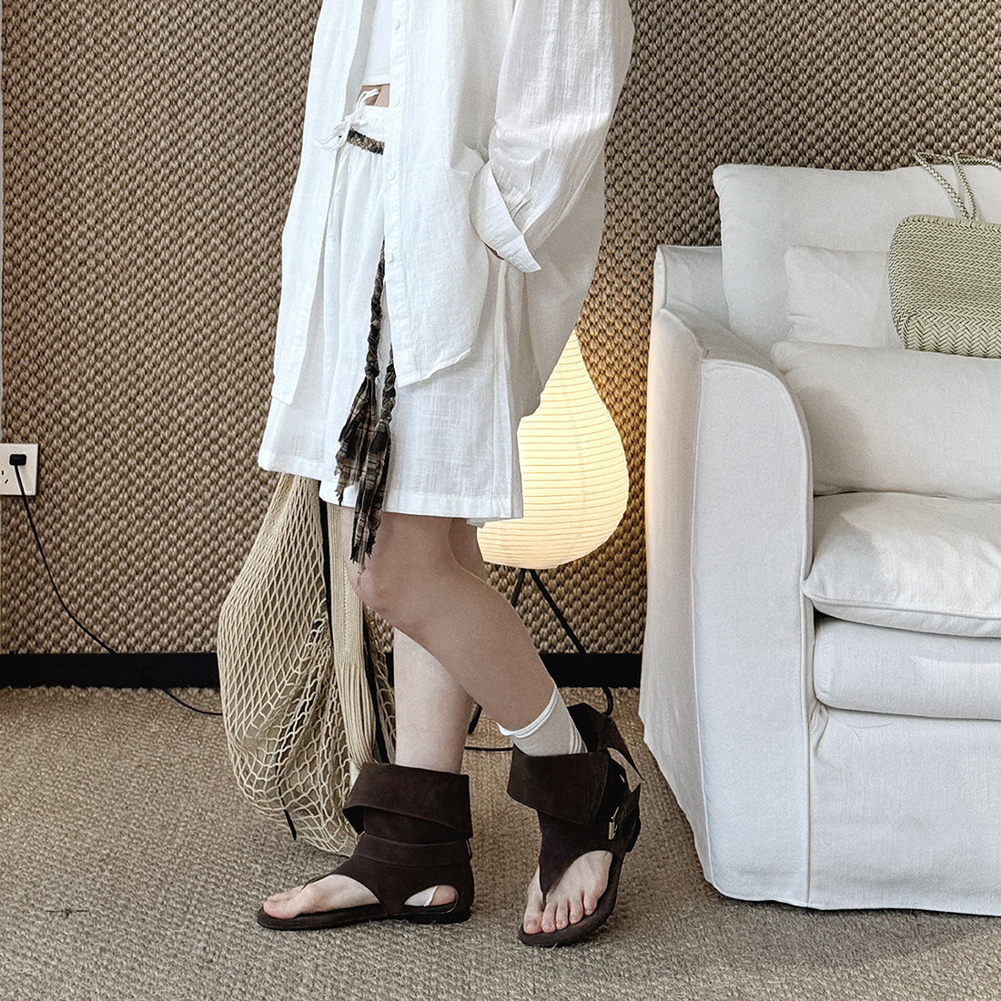 High Waist Linen Cotton Drawstring Bermuda Shorts - Multiple Colors
