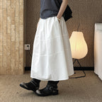 long skirt high waist elastic waist cotton a line midi skirt loose casual solid color skirt