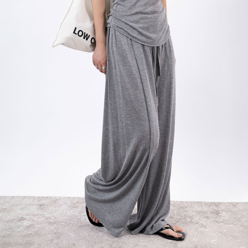 Elastic drawstring loose wide leg pants