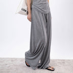 Elastic drawstring loose wide leg pants