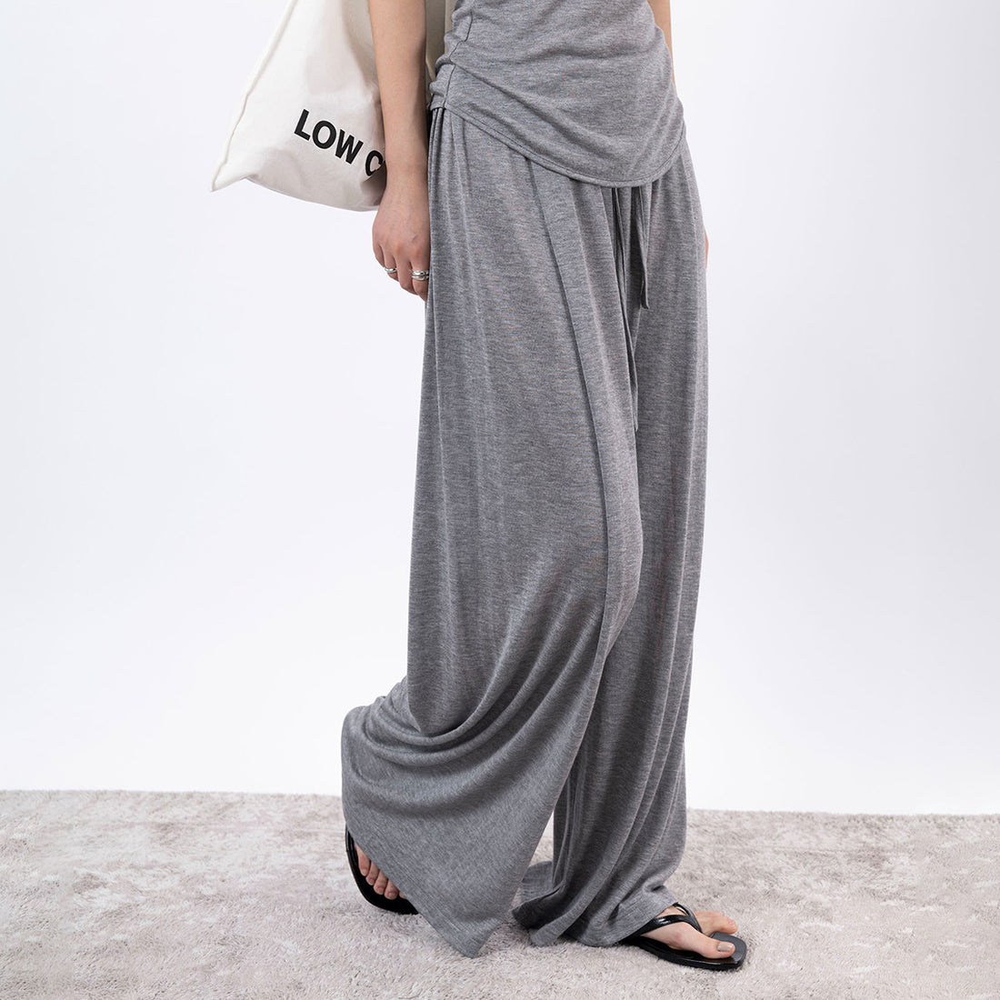 Elastic drawstring loose wide leg pants