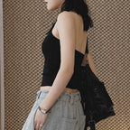 Halter Neck Fitted Tank Top with Buckle Strap Detail