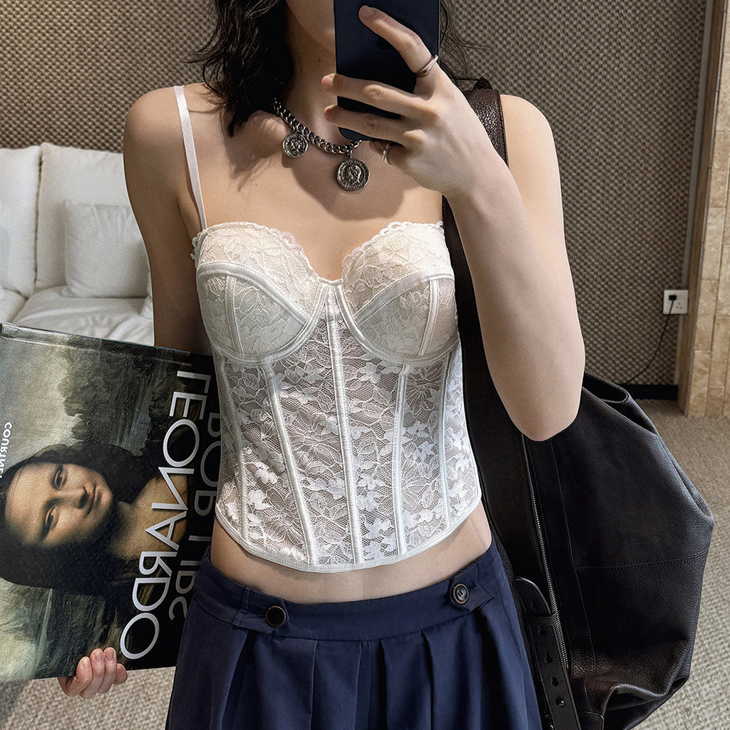 lace corset top bustier slim fit spaghetti strap cropped cami