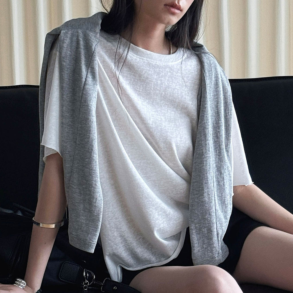 Round neck small rolled edge short sleeved slimming T-shirt
