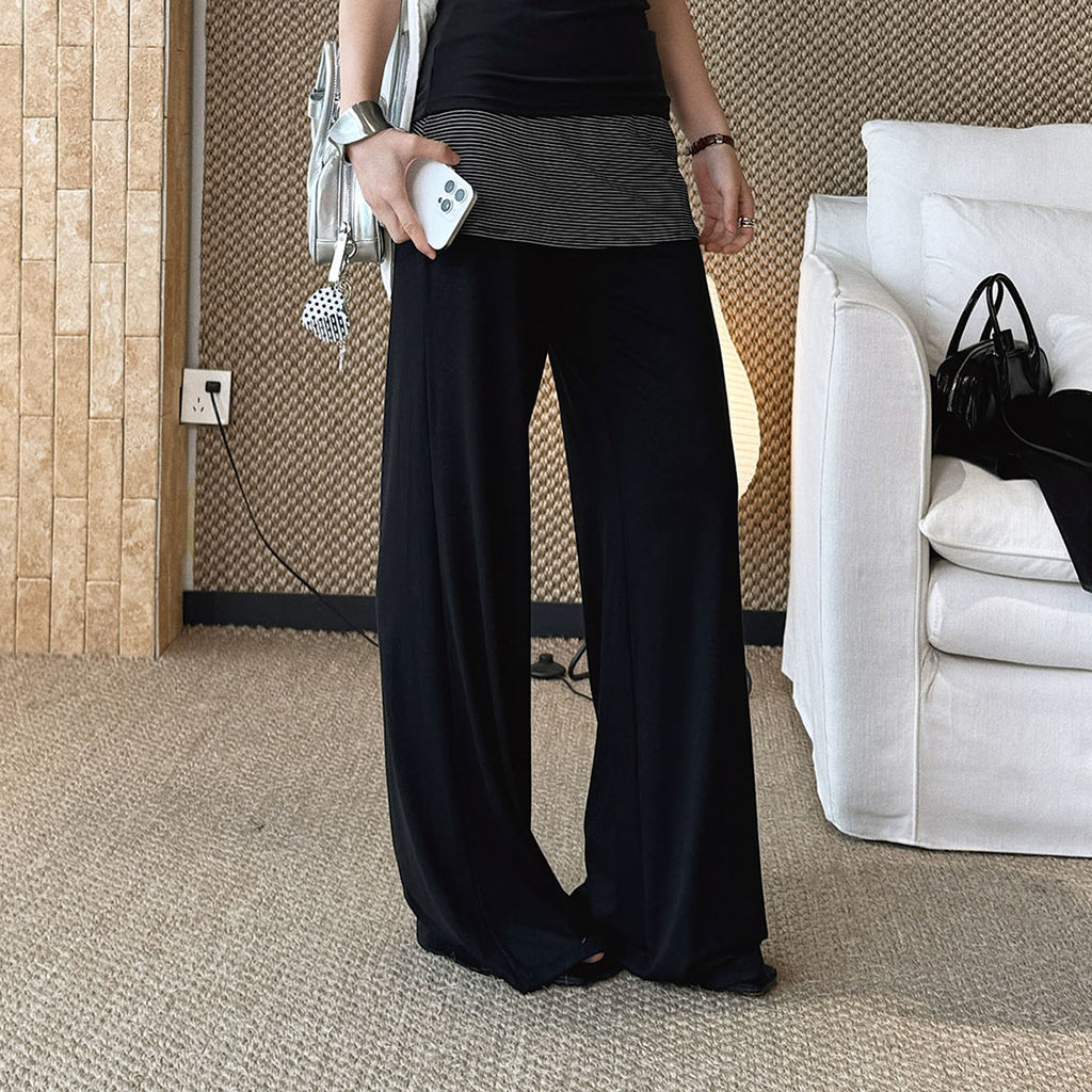 Extremely simple style non removable striped layered casual pants