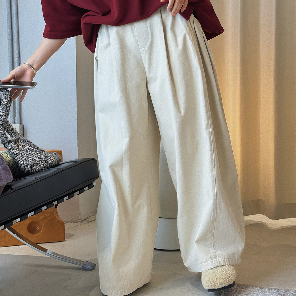 Retro washed casual slimming wide leg pants