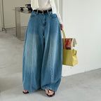 Wide leg jeans women high waist loose denim pants vintage wash trousers