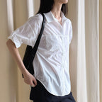 Line splicing loose button up shirt top