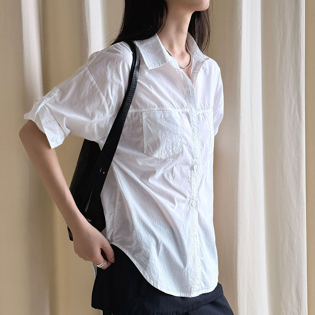 Line splicing loose button up shirt top