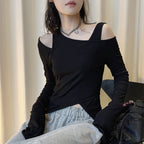 Women’s Asymmetric Cold Shoulder Long Sleeve Top