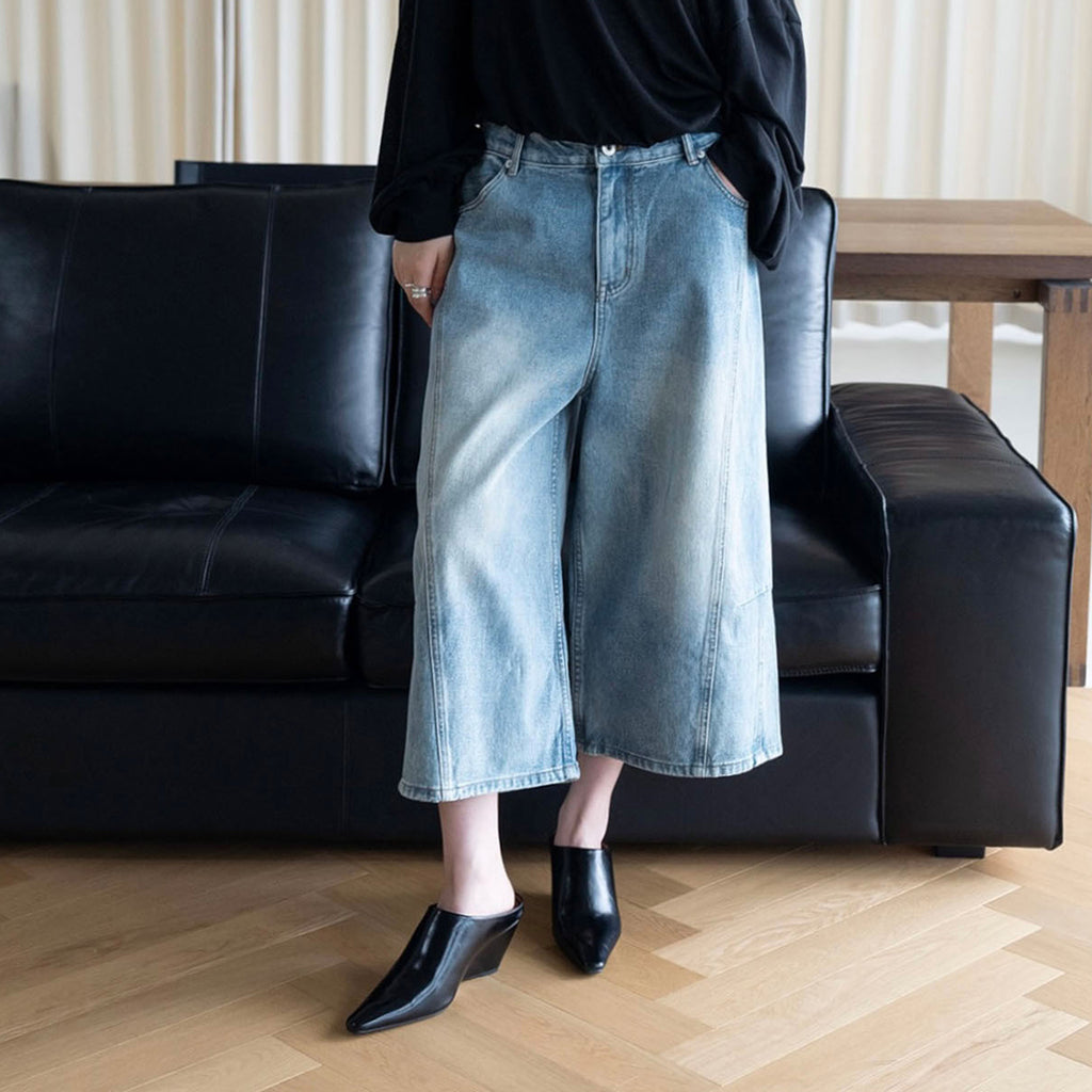 Summer new retro workwear patchwork wide leg jeans