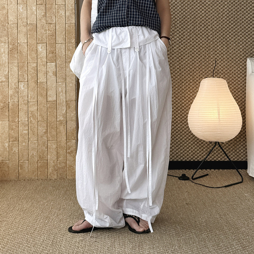 Women’s Japanese-Style Balloon Pants with Ruffled Waist