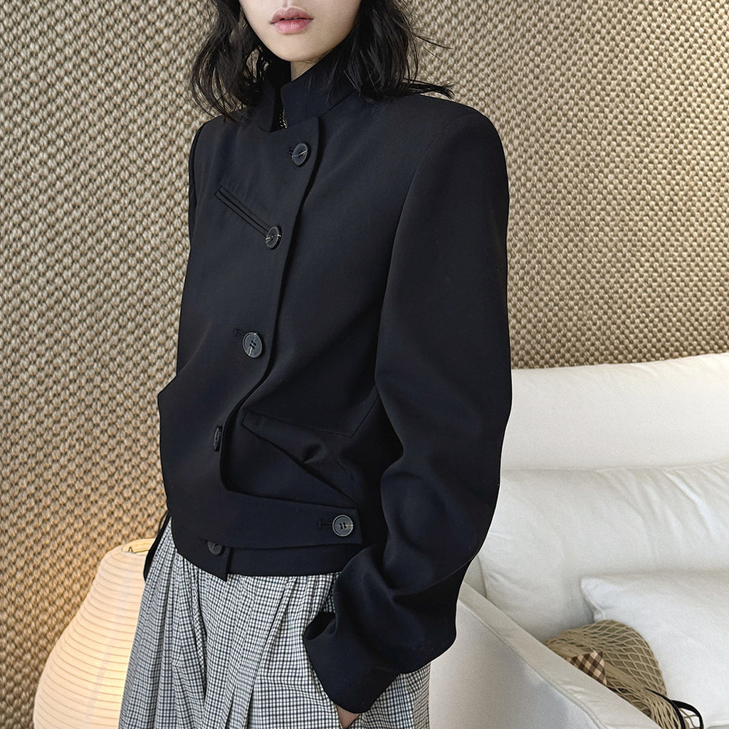 Stand collar cropped structured blazer jacket
