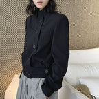 Stand collar cropped structured blazer jacket