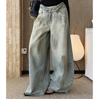 Women’s Double Waist Washed Wide Leg Denim Pants