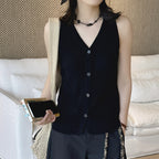 Sleeveless V-Neck Knit Button Vest Top